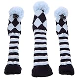 MAGICLULU 3 Stück Teiliges Gestricktes Golf Club Headcover für Holzd Driver mit Langem Hals Weichem Strapazierfähigem Kratzschutz für Golfschläger Standardgröße Hellblau