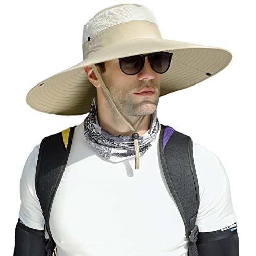 Image of HUAMULAN Super Wide Brim Men Fishing Sun Hats, Sports Outdoor Travel Women Bucket Cap, Golf Cycling Safari Boonie Hat