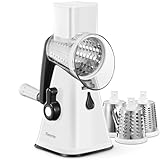 Rotary Cheese Grater, Reemix Rotary Vegetable Slicer, Rotary Kitchen Mandoline Vegetable Slicer with 3 Replaceable Stainless Steel Blades (White)