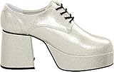 Get your funk on! Are you ready to step up and step out in these Mens Disco Silver Glitter 3.5" Heel Platform Costume Shoes? Groovy enough for everyday - if you dare dude! *3.5 inch heel *Comfortable fit with lace up design *High quality construction *Great for a variety of costumes or wear them year round! *Brand new