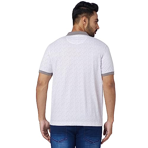 Image of Park Avenue Men's Cotton Polyester Blend Print Pattern Slim Fit Rib Collar Polo Neck Half Sleeve Casual T-Shirt
