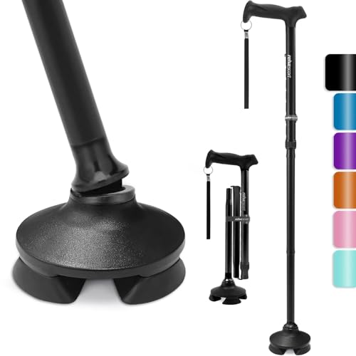 Walking Cane for Men & Women - Folding, Adjustable, Lightweight, Walking Canes for Seniors Balance, Free Standing, Pivot Tip, Soft Handle, Foldable Walking Sticks with Travel Bag (Black) by rehaescort - Used condition - US$16.99