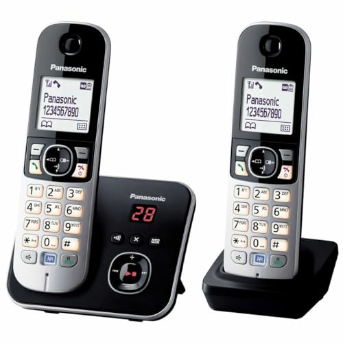 Panasonic KX TG6822   Teléfono inalámbrico DECT, con 2 microteléfonos, color negro [Importado de Francia] [versión importada]
