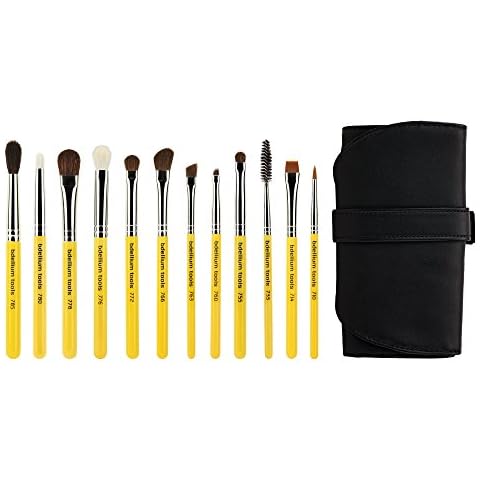 Bdellium Tools Professional Makeup Brush Travel Series - Eyes 12pc. Brush Set with Roll-Up Pouch Cover