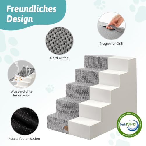 COZY KISS Hundetreppe für Kleine Hunde, 5 Stufen Breiter Haustiertreppe