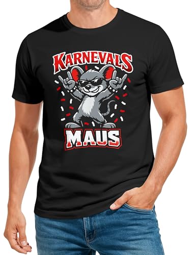MoonWorks Herren T-Shirt Karnevalsmaus Kostüm-Ersatz Verkleidung Last Minute Faschingskostüme Männer Funshirt Schwarz XL