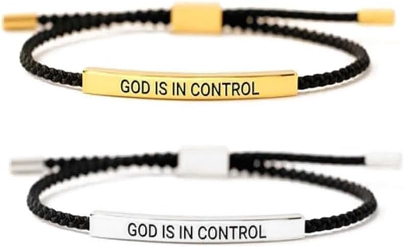 LIU JUN God Is In Control Tube Motivational Bracelet For Women Men,Adjustable Braided Stainless Steel Engraving Inspirational Faith Bracelet Christian Unique Gifts Jewelry - Image 2
