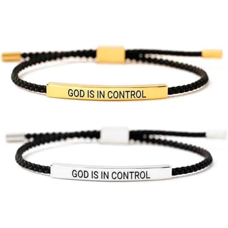 LIU JUN God Is In Control Tube Motivational Bracelet For Women Men，Adjustable Braided Stainless Steel Engraving Inspirational Faith Bracelet Christian Unique Gifts Jewelry2