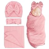 DRESHOW BQUBO Newborn Receiving Blanket Toddler Warm for Girls with Bow Hat and Bow Headband Shower Gift