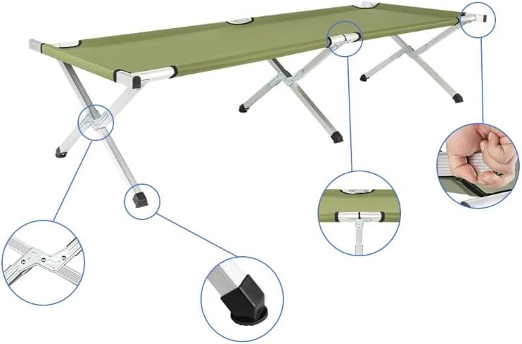 Folding Camping Cot with Aluminum Frame, Portable Lightweight Outdoor Bed with Carrying Bag, 74 x 25 x 16 Inch Adult Sleep Cot for Tent Hunting, Army Green