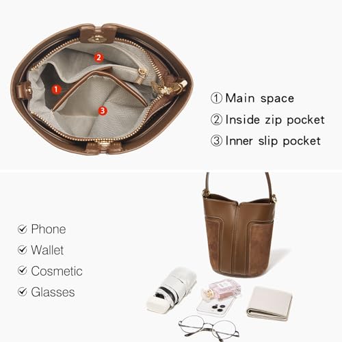Image of LAORENTOU Suede Designer Handbags for Women, Mini Size Bucket Bag for Ladies, Crossbody Purse with Removable Strap