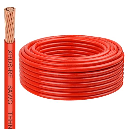 Image of 6 Gauge THHN Wire, 75FT Red Stranded Copper Electrical Wire, 600V, Heat & Oil Resistant, Nylon Sheath Building Wire for Indoor /Outdoor Use