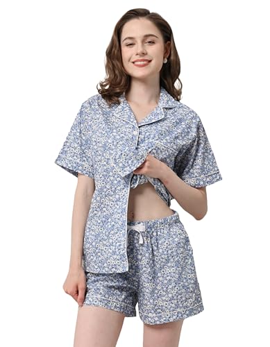 Image of NAP BOUND 100% Cotton Pajamas for Women 2 Piece PJs Set Long Sleeve Button Down Breathable Woven Sleepwear Loungewear XS-XXL