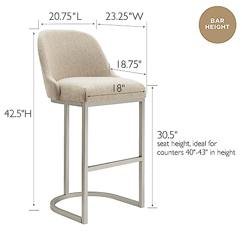 Leick Home 10133PW/OL Butaco Barrelback con Base de Metal, Set de 2, para Barras Altas y Mesas Elevadas, Asiento Moderno en Lino Beige y Base Metálica Pewter | Patas Niveladoras Ajustables, Independiente, Estilo Contemporáneo/Moderno miniatura 3