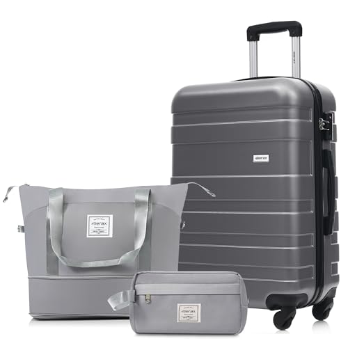 Image of 24 Inch Checked Suitcase with TSA Lock Travel Duffel Bag Wet-Dry Toiletry Bag, Grey
