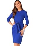 Allegra K Vestido elegante e informal para mujer, con lazo frontal, cuello y manga al codo, para oficina, negocios, Azul Real, XL
