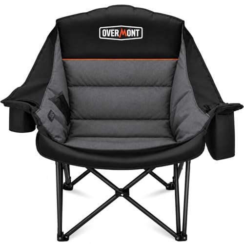 Overmont Gentle Heated Oversized Camping Chair for Adults - 3 Levels Seat & Back Separately Control - 500lbs Support Heavy Duty Padded Folding Chair Outdoor Garden Portable - Battery NOT Included