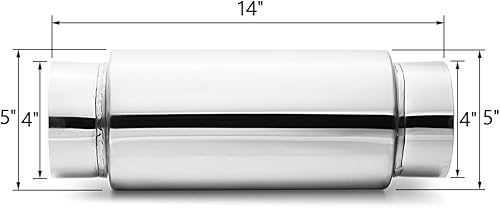 Miniatura 2 de LCGP Resonador universal de entrada de 4 pulgadas, salida de 4 pulgadas, silenciador de alto rendimiento de acero inoxidable de 13.77 pulgadas de