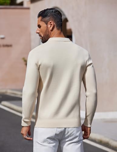 Coofandy Mens Long Sleeve Polo Sweater Knit Polo Casual Thermal Pullover Sweater With Pocket Khaki thumb #3
