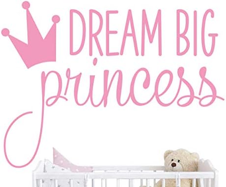 Dream Big Princess with Crown Wall Decal Vinyl Sticker for Kids Baby Girls Bedroom Decoration Nursery Home Decor Mural Design YMX18 (Soft Pink)