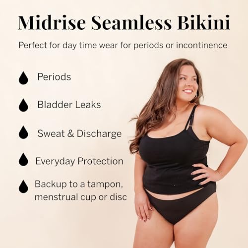 Pixie Period Underwear for Women, Teens & Plus Size – Leakproof Bikini with BloatFit™ Technology, Soft & Breathable with Organic Cotton Gusset, Absorbs 5-7 Tampons - Size M Black3