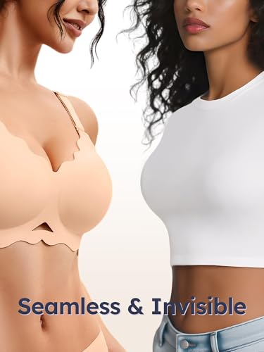 Image of Wireless Jelly Bras for Women No Underwire - S-2XL Seamless T-Shirt Bra with Support Full Coverage Comfort Bralette, Black+Skin, S