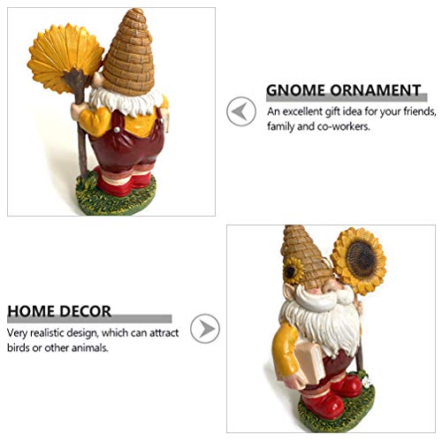 ABOOFAN Gnomo de Jardim Abelha Dia Dwarf Gnome Estátua Com Girassol Resina Gnome Estatueta Enfeite p