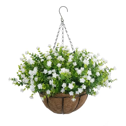 BCBLF Artificial Hanging Flowers Basket, 12 UV-Resistant Bundles of Realistic Fake Flowers, Faux...