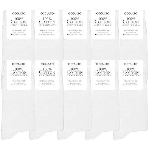 Occulto Herren 100% Baumwolle Dress Socks 10er Pack (Model:Ingo), 10 Paar | Weiß, 6.5-9.5