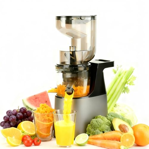 Cold Press Juicer,6.3" Wide Feed Chute Juice Extractor Machine,300W All-Copper Motor Slow Masticating juicer for Whole Vegetables & Fruits,Self Feeding for Juice Extractor Machine, High Juice Yield