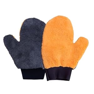 2PCS Coral Fleece Car Wash Mitts, No Scratch Microfiber Wash Mitt Car Cleaning Glove with Thumb, Reusable Dusting Mitt with Elastic Wrist Cuff for Car Washing and Detailing (Thumb Glove)