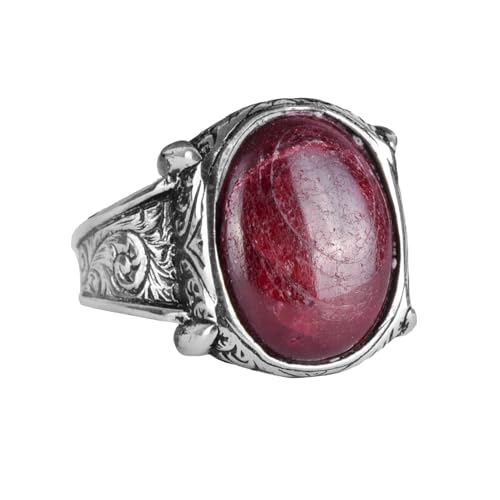 Falcon Jewelry KAMBO - Anillo de plata de ley 925 maciza para hombre, anillo de piedra preciosa natural con rubí cabujón, diseño de garra de águila, plata de ley 925 y, Plata, Rubí
