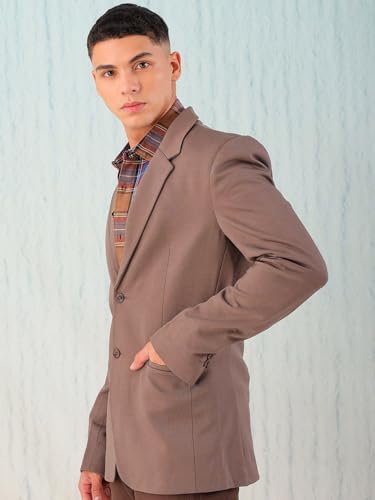 Image of The Indian Garage Co Men Comfort Straight Fit Solid Stretchable Single Breated Knitted Blazers