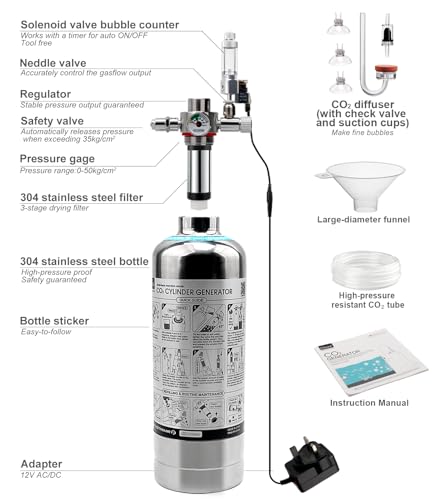 Clscea 1 L Aquarium CO2 System Generator, Stainless steel Carbon Dioxide Reactor Kit with Regulator Solenoid Valve for Aquarium Plants (G600SMini), CO2 Aquarium Kit - Image 5