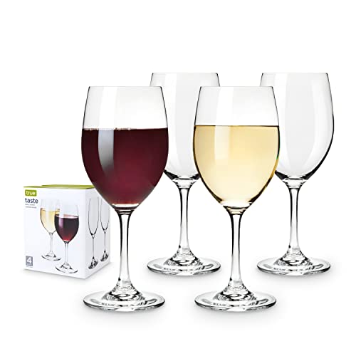 True Stemmed Wine Glasses, Lead-Free Crystal Glassware For Red And White Wine, Dishwasher Safe, Set Of 4, 14 Oz #TOP20