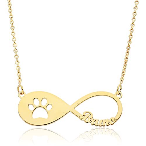 Doble Aro - Collar Infinito Personalizable para Mascotas | Colgante de Plata de Ley Bañado en Oro de 18 Kt | Añade el Nombre de tu Perro o Gato y Personalizalo
