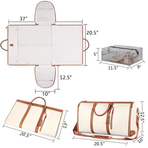 Bolsas de ropa para viajes, Bolsas de viaje para ropa, Bolsas de viaje convertibles para llevar, Bolsas de viaje grandes para mujeres, Bolsas de viaje 2 en 1 con bolsa para zapatos-White2