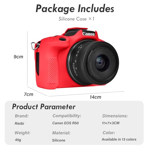 Rieibi EOS R50 Case, Soft Silicone Protective Case for Canon EOS R50 Camera, Lightweight Non-Slip Snug Fit Cover - Red - Image 2