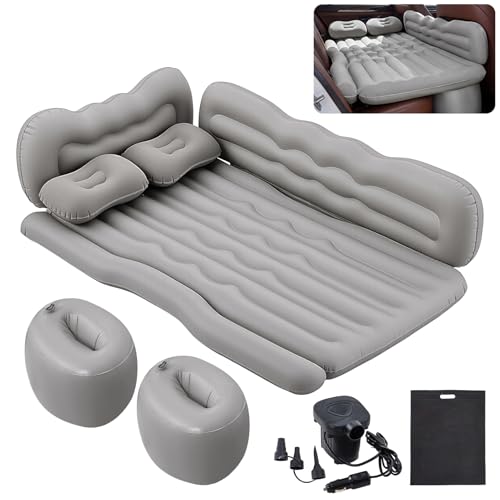 The Fellie Inflatable Car Air Mattress for Back Seat Backseat SUV Air Mattress Portable Blow Up Mattress with Electric Pump Pillows & Carry Bag Outdoor Sleeping Pad for Car Universal SUV Grey