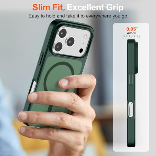 Image of SUPFINE Magnetic for iPhone 17 Pro Case with Screen Protector (Compatible with MagSafe)(Military Grade Drop Protection) Translucent Matte Phone Cover,Forest Green