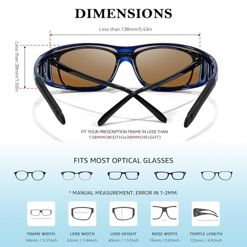 Image of TJUTR Polarized Fit-Over Sunglasses for Men & Women, Wraparound UV400 Protection Over Prescription Glasses for Driving TS2611