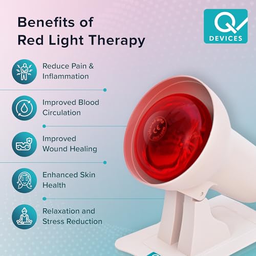 Image of Q DEVICES 150W Infrared Heating Therapy Lamp for Pain Relief | Medical-Grade Physiotherapy Device for Back, Joint & Muscle Pain, Strains & Sprains | Adjustable Tilt Home Heat Lamp (1-Year Warranty)
