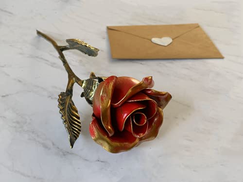 Red Stained Metal Rose | Wedding Gifts 4Th, 6Th, 33Rd & 47Th Year Red Iron Roses For The Wife, Husband, Women Or Men In Your Life | Statue Gift Ideas Of Everlasting Love #TOP2