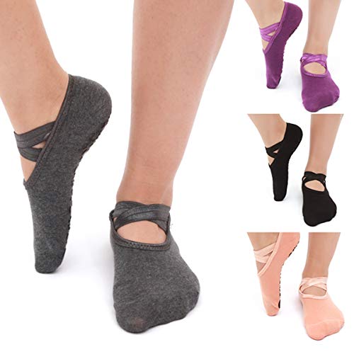 Calcetines antideslizantes antideslizantes: calcetines de ballet para yoga, pilates, barra, ballet y maternidad (Color : Dark Grey, Size : One size)