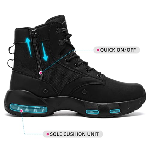 Image of Non Slip Resistant Mens Work Boots Kitchen Sole-Cushion | Side Zipper Anti-Slip Chef Comfort Hiking Militares Hombre Zapatos De Trabajo Antideslizantes Motorcycle Waiters Caregiver