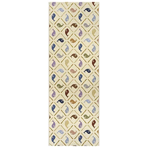 Gertmenian Reyn Spooner Kona Coast Fresco Hawaiian Tropical Rugs - 2x6 Runner, Washable, Stain & UV Resistant Indoor Outdoor Area Rug - Ivory Multi, Kanaloa Whales, 46759