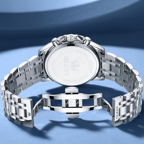 Image of OLEVS Watches for Men Analog Quartz Original Branded Mens Watch Chronograph Stainless Steel Chain 3ATM Waterproof Wrist Watch for Men