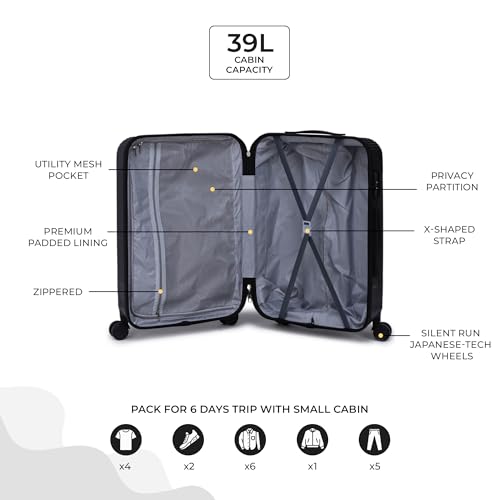 Image of ACEPACK Brampton 56 cms Dark Grey Hard Sided Cabin Size Luggage Trolley Bag for Travel Suitcase with 8 Spinner Wheels for Men and Women,