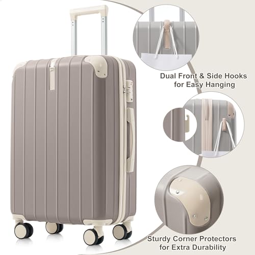 Image of Hardshell Luggage Sets, Lightweight Stripes Suitcases with Spinner Wheels, Light Grey