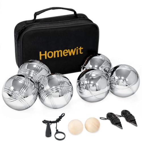 Homewit Boule Set mit 6 Metall Kugeln, Boccia & Petanque Spiel mit Tragetasche, Gartenspiel Outdoor für Erwachsene, Freizeitspiel für Strand, Camping & Park
